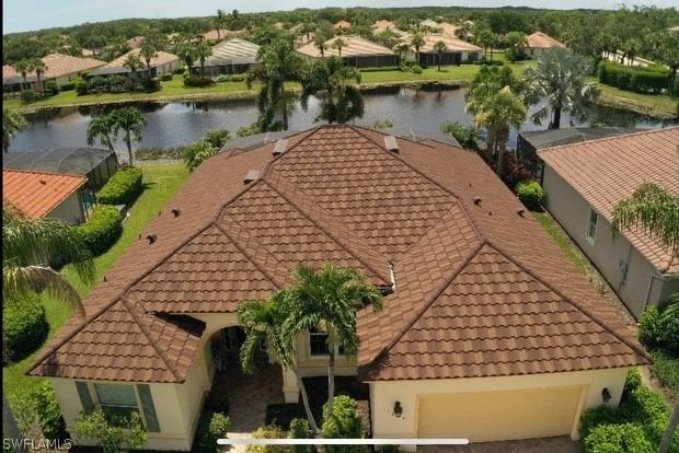 aerial view with a water view