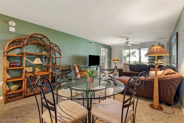 dining room with ceiling fan