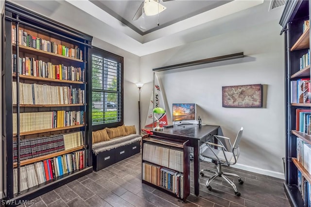 home office with ceiling fan