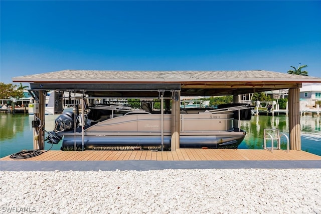 view of dock featuring a water view