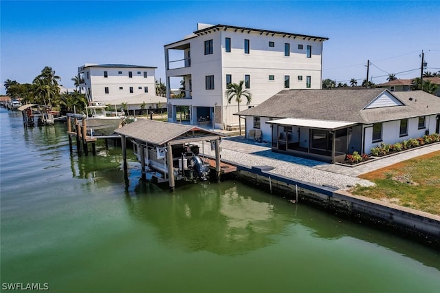 view of dock with a water view