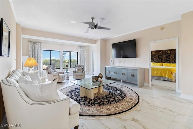 living room with ceiling fan