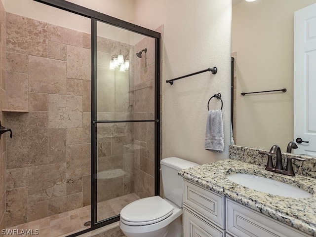 bathroom with vanity, toilet, and an enclosed shower