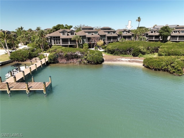 water view featuring a dock