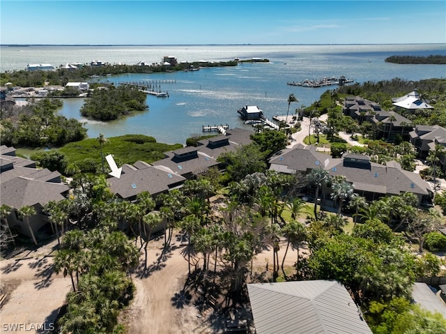 bird's eye view featuring a water view