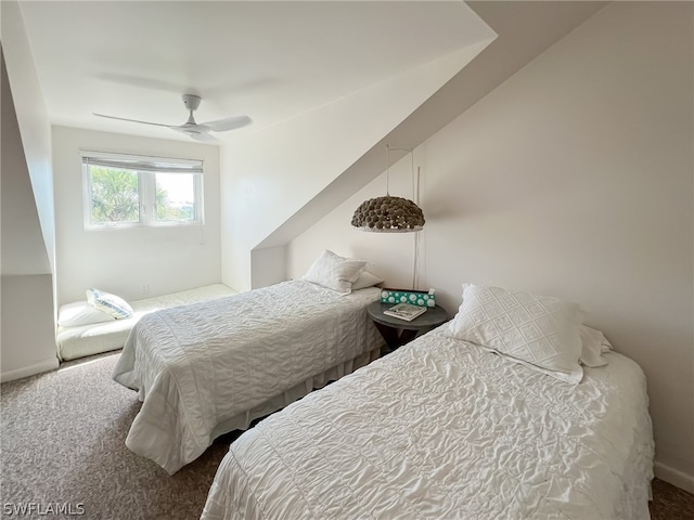 bedroom featuring ceiling fan and carpet floors