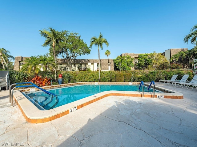 view of swimming pool with a patio