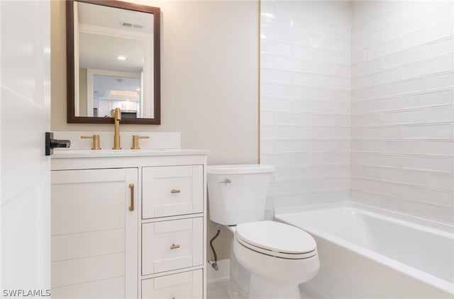 full bathroom featuring shower / bathing tub combination, vanity, and toilet