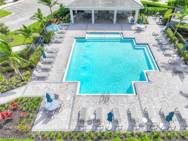 view of swimming pool with a patio