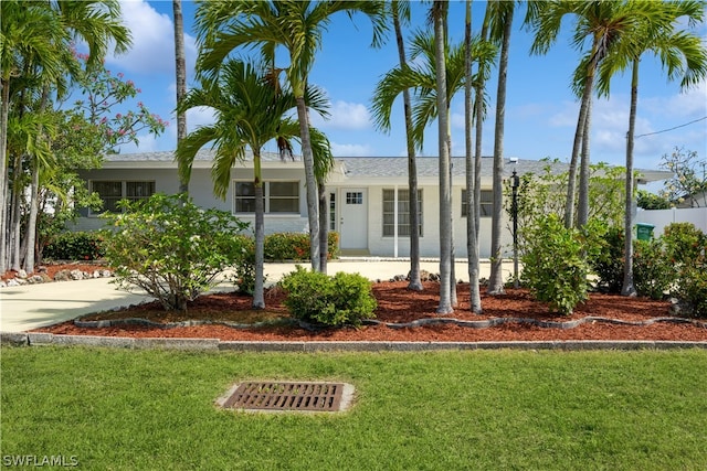 ranch-style home with a front lawn