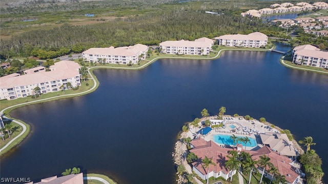 aerial view featuring a water view