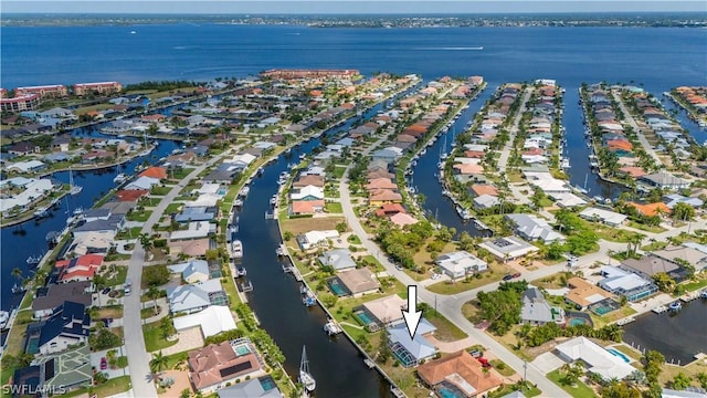 drone / aerial view featuring a water view