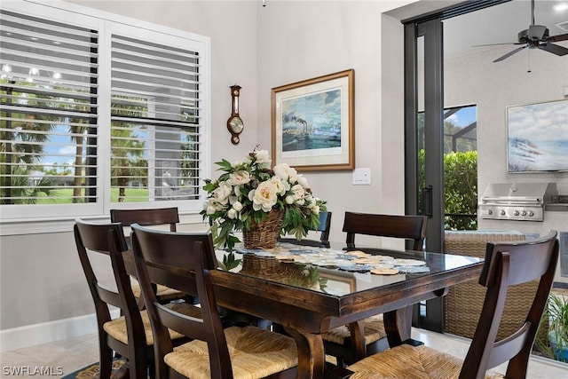 dining area featuring ceiling fan