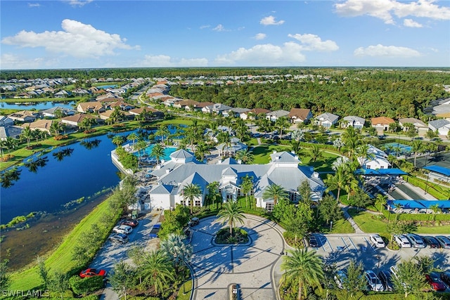 aerial view with a water view