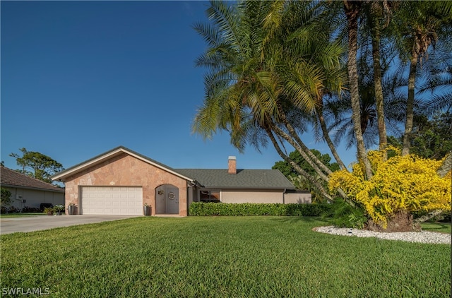 view of front of home with a garage and a front yard