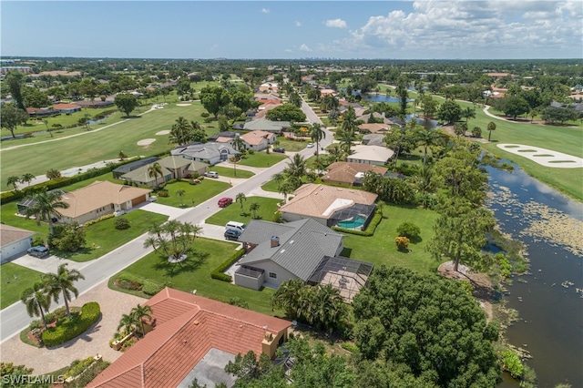 aerial view with a water view