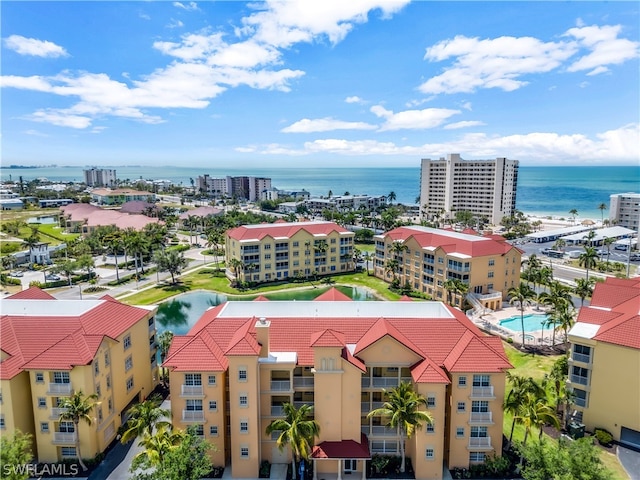 aerial view featuring a water view