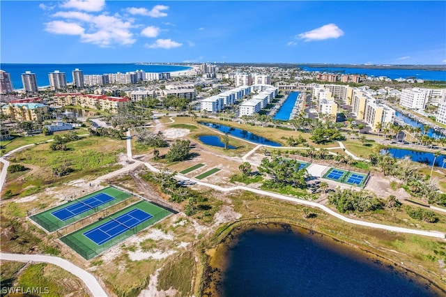 aerial view with a water view