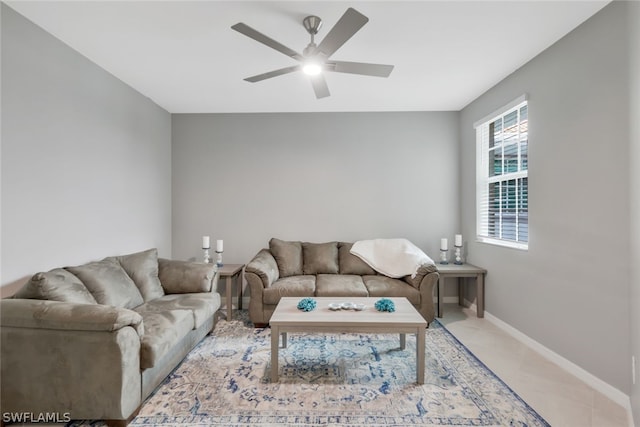 living room featuring ceiling fan