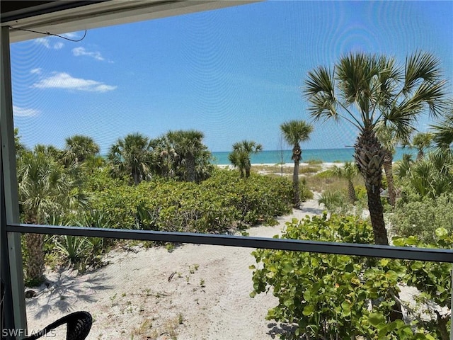 property view of water featuring a view of the beach