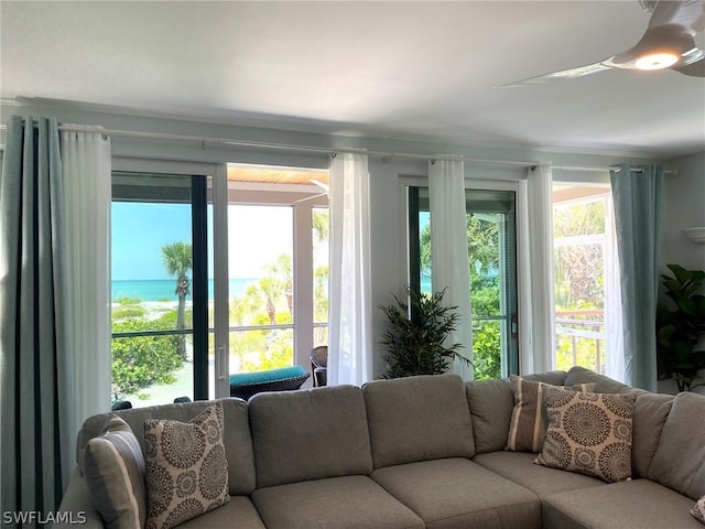 living room featuring ceiling fan