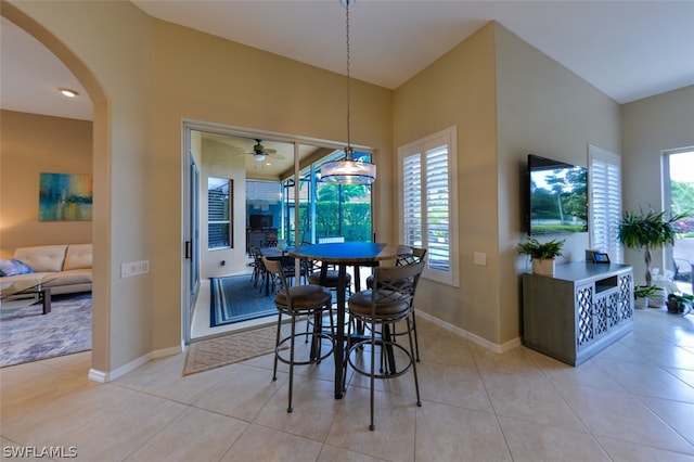 tiled dining room with a healthy amount of sunlight