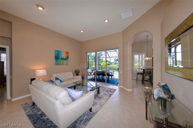 living room with light tile patterned floors