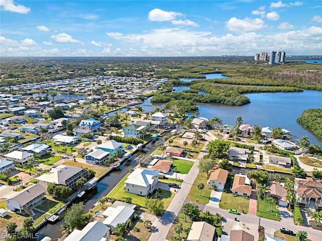 aerial view with a water view