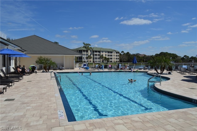 view of pool featuring a patio