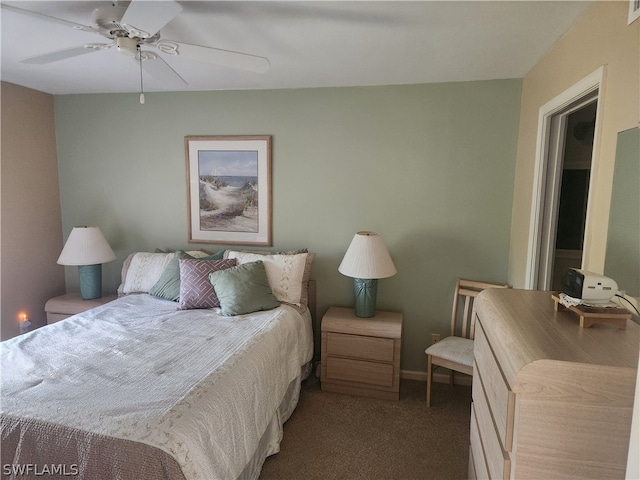 bedroom featuring carpet and ceiling fan