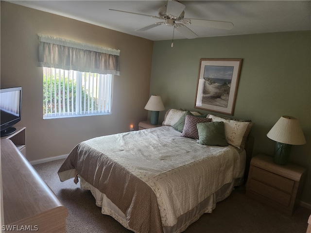 bedroom featuring carpet and ceiling fan