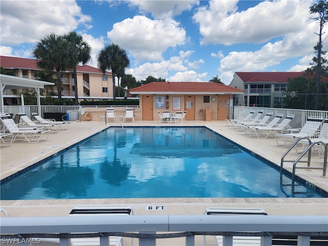 view of pool featuring a patio