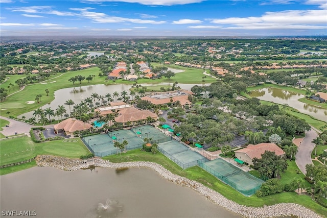 aerial view with a water view