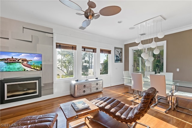 sunroom with ceiling fan