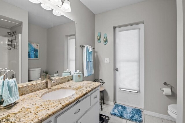 bathroom with tile patterned floors, vanity, and toilet