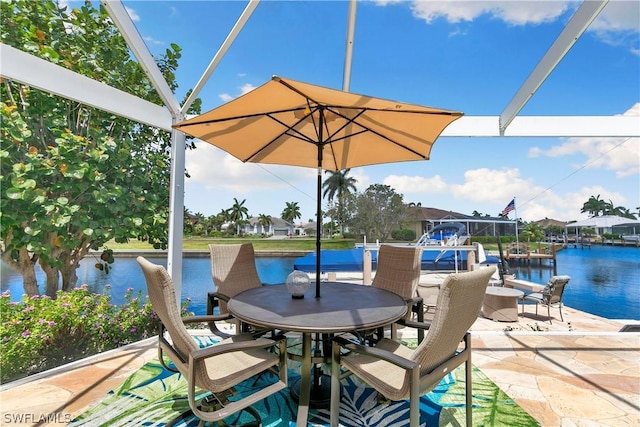 view of patio / terrace featuring a water view