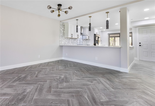 interior space with parquet floors