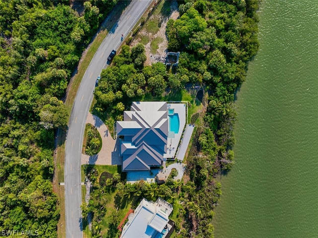 aerial view with a water view