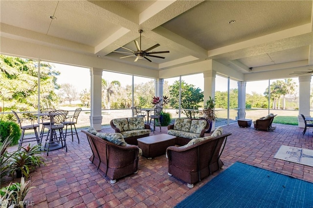 view of patio / terrace featuring an outdoor living space and ceiling fan