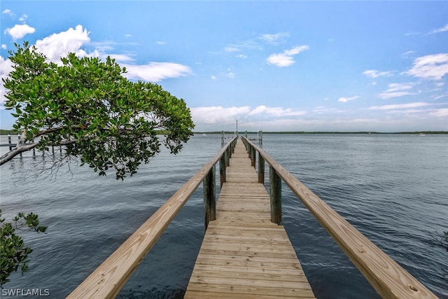 view of dock with a water view