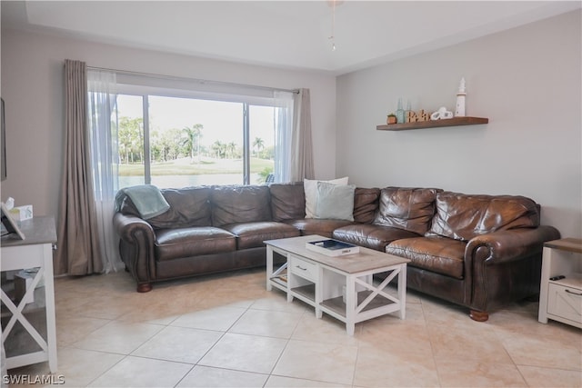 living room with light tile flooring