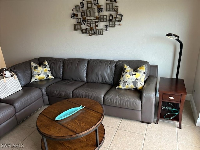 living room with light tile patterned flooring