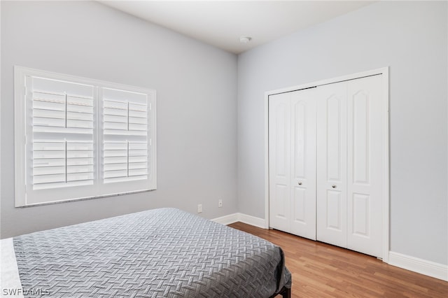 bedroom featuring a closet and hardwood / wood-style flooring