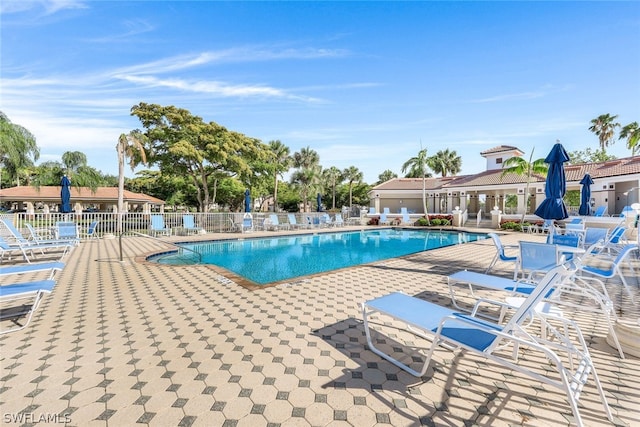 view of swimming pool with a patio