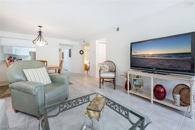 living room with light tile floors