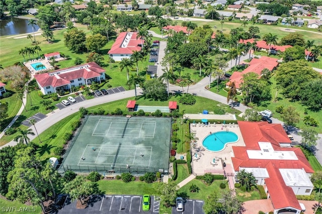 aerial view featuring a water view