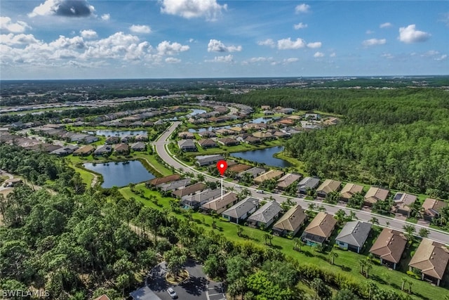 aerial view with a water view