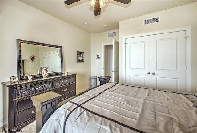 bedroom featuring a closet and ceiling fan