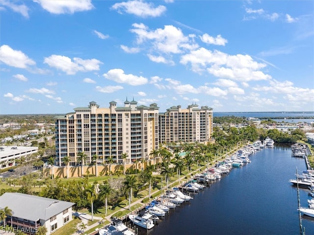 aerial view with a water view