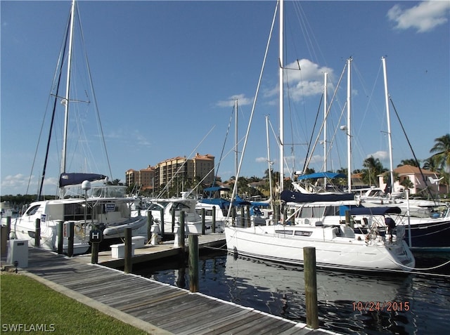 dock area with a water view